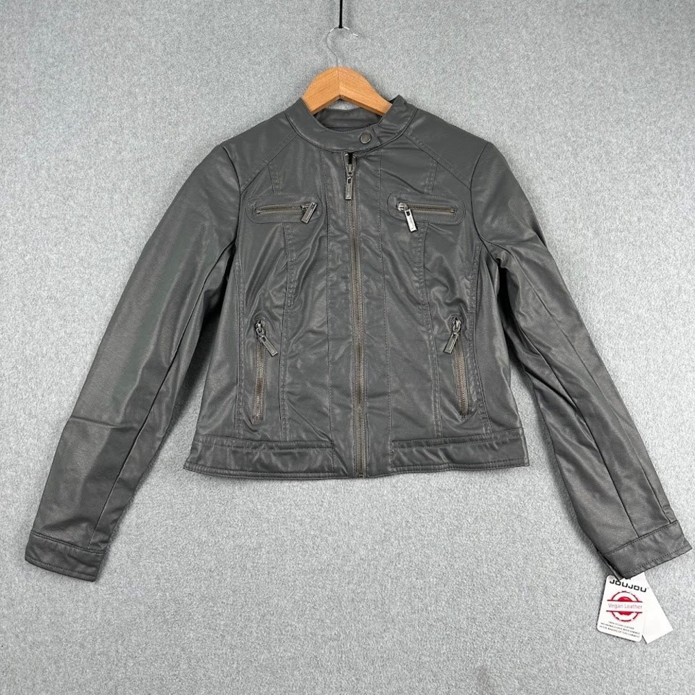 JouJou Women's Vegan Leather Moto Biker Jacket Tornado Grey 103-1956ME New Small